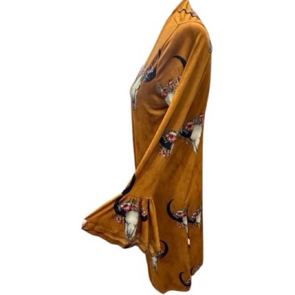 Moa Moa Women’s Lightweight Long Western Mustard Duster-with Bull Heads S - Picture 5 of 12